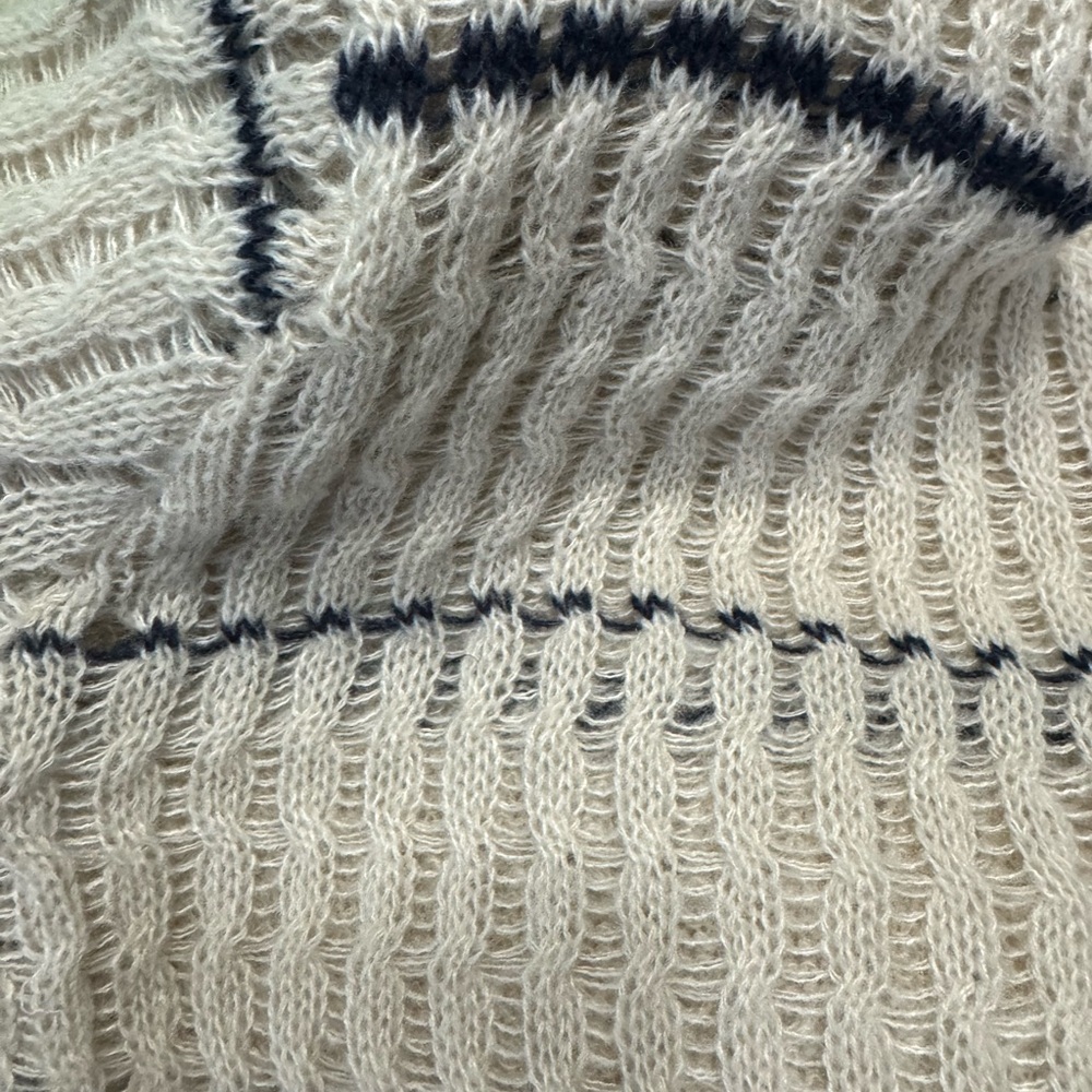 Hem & Thread Cream and Dark Navy Striped Cardigan Sweater Size LG - Picture 5 of 5